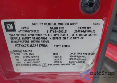 2004 GMC Sierra 2500Hd Sle z USA, uszkodzony, nr VIN 1GTHK23U84F112958